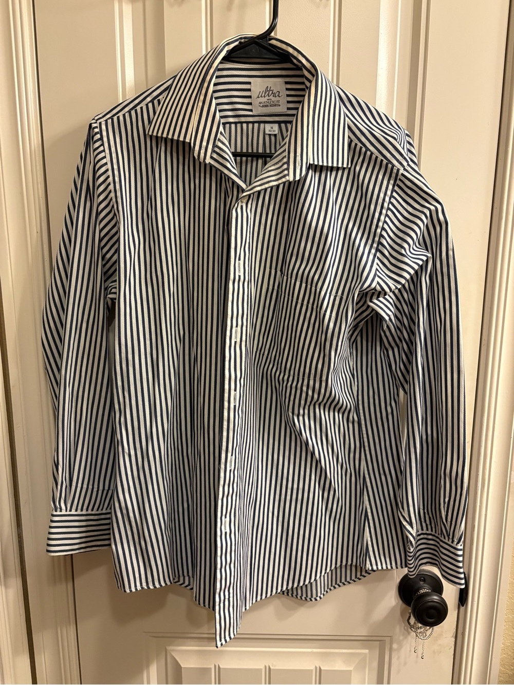 Ulba Men’s Navy & White Vertical Stripe Button-Down Shirt